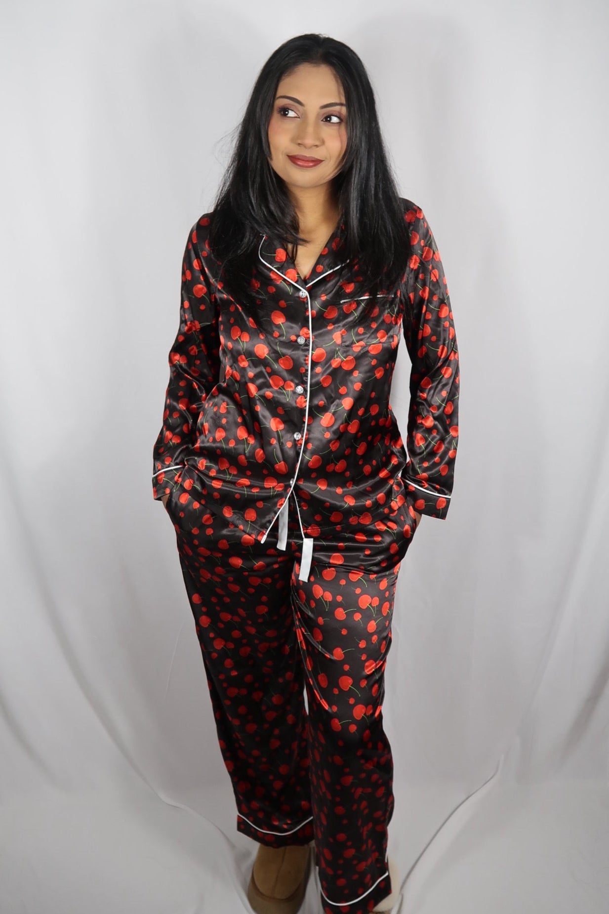 Dark Cherry Dreams Women's Long Pyjamas Set