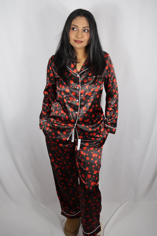 Dark Cherry Dreams Women's Long Pyjamas Set