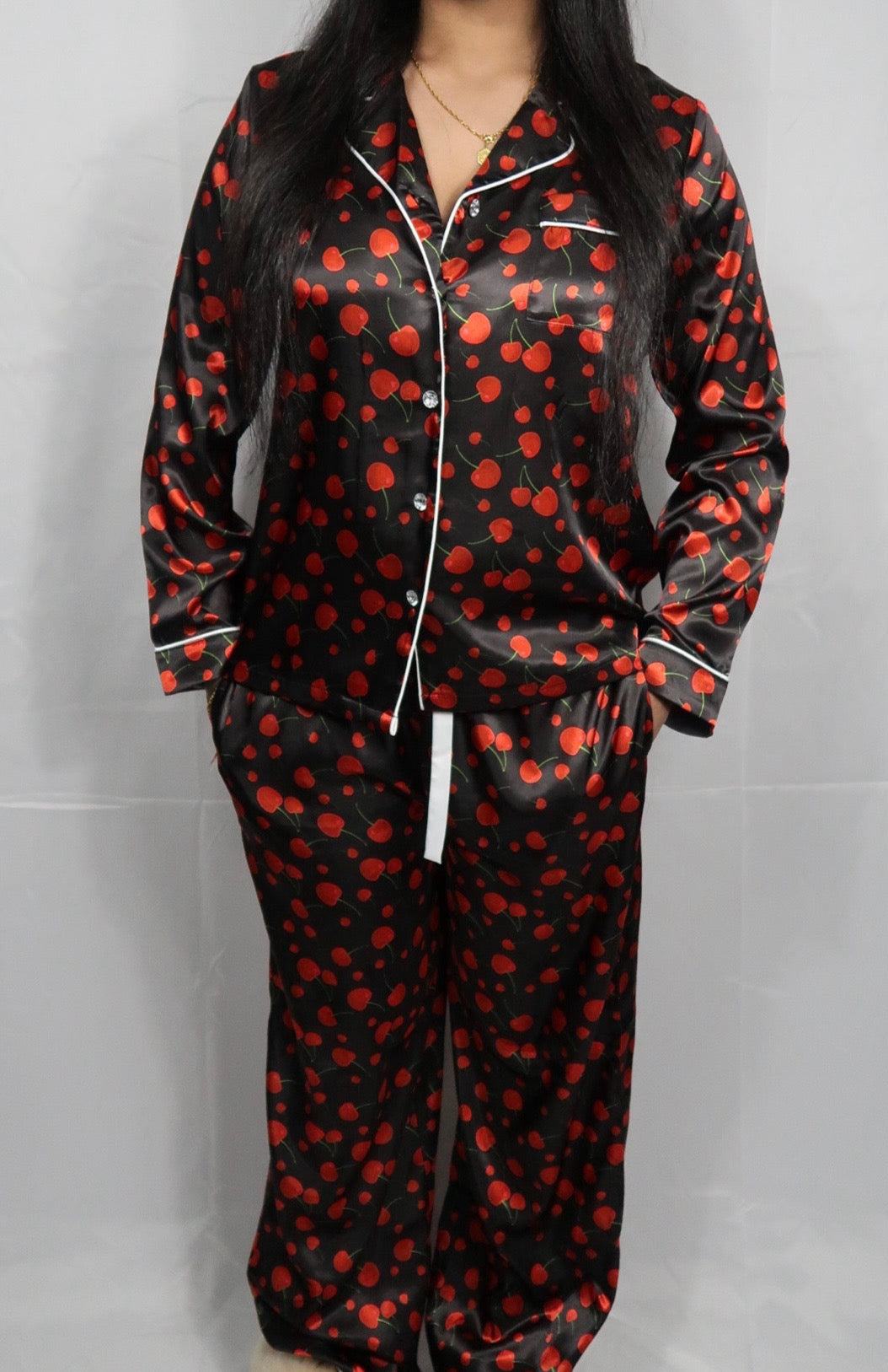 Dark Cherry Dreams Women's Long Pyjamas Set