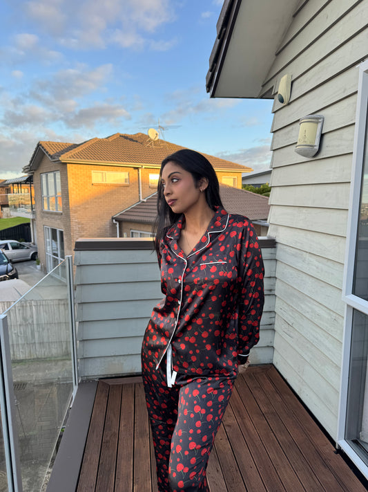 Black Cherry Women's Long Pyjamas Set