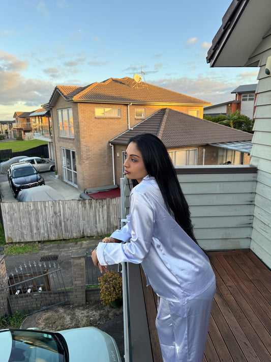-Lilac Long Satin Women's Pyjamas Set